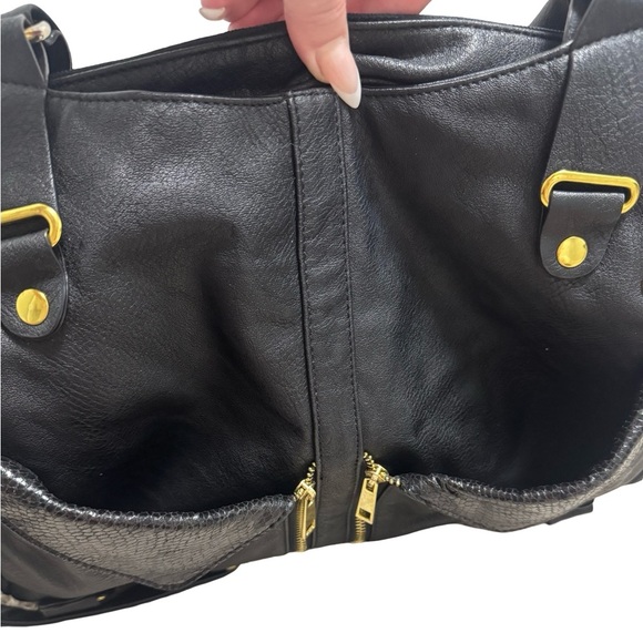 JustFab Black Faux Leather Satchel Bag with Gold Hardware - Picture 7 of 8